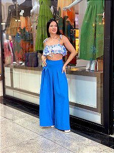 Calça Flora Pantalona Azul
