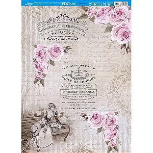 PDZINHO PAPEL DECOUPAGE LITOARTE - DAMA E ROSAS - PDZ-018