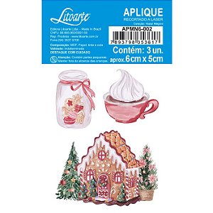 APLIQUE MDF - COLEÇÃO NATAL MÁGICO - CASINHA DE GENGIBRE COM POTINHO DE NATAL