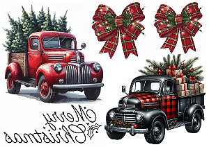 Hidro Transfer-Decalque - Caminhonetes e Laços de Natal - -artebrentan