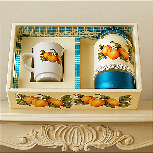 Bandeja Kit Xícara e Pote - Pêssegos