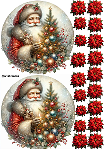 Adesivo Papai Noel e Flores -