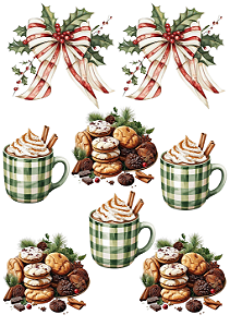 Hidro Transfer Decalques - Xícaras e Cookies - Coleção Natal