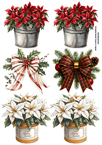 Hidro Transfer Decalques - Vasos e Laços - Coleção Natal