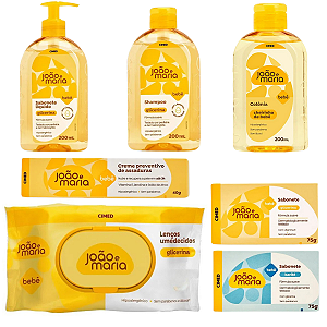 KIT ENXOVAL BANHO BEBE JOÃO E MARIA COM 7 ITENS