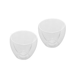 Conjunto 2 Copos p/ Chá Dupla Parede Vidro Borossilicato Coração 230ml