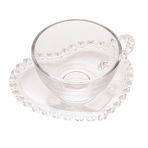 Xícara de Chá com Pires de Cristal Coração 170ml