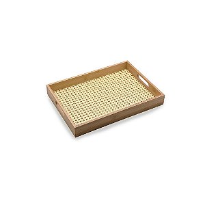 Bandeja de Bambu com Palha Retangular 39cm