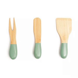 Jogo de Utensílios para Queijos e Antepastos de Bambu 3pçs Verde Sálvia