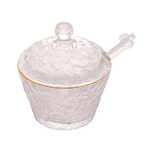 Meleira de Cristal Martelado com Colher e Tampa com Fio de Ouro Petra 10cm
