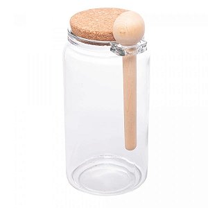 Pote Redondo de Vidro com Tampa de Rolha e Colher de Bambu 1l - Lyor