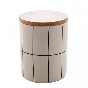 Potiche de Cerâmica com Tampa de Bambu Turim Branco 10cm x 10cm x 12,5cm - Lyor