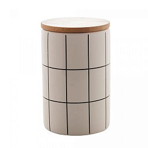 Potiche de Cerâmica com Tampa de Bambu Turim Branco 10x10x15cm