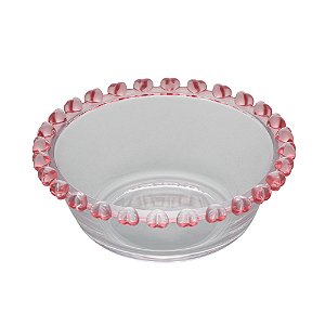 Bowl Raso de Cristal Coração Borda Rosa 11,5x4,5cm - Lyor