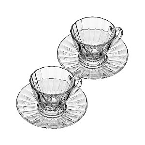 Cj 2 Xícaras p/ Café de Cristal com Pires Radial 90ml - Lyor