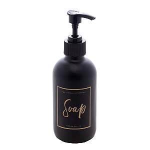 Porta Sabonete Líquido de Vidro Fosco com Pump de Plástico Preto 250ml - Lyor