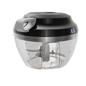 Mini Processador de Alimentos Manual c/ 3 Lâminas Premium Preto e Cinza 13,5x9,5cm - Lyor