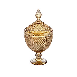 Potiche Decorativo c/ Pé de Cristal Perseu Âmbar 15x28cm - Lyor