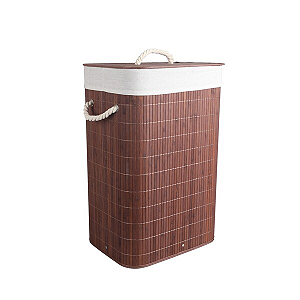 Cesto Retangular de Bambu com Forro e Tampa 60cm Marrom - Oikos