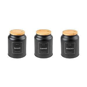 Kit com 3 Potes Coffee Snacks Sugar Sense Preto - OU