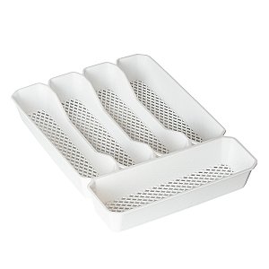 Porta Talheres com 5 Divisórias Branco Linea 34x25x5cm - Paramount