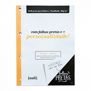 Refil Bloco De Fichario A4 Pontilhado Folha Preta 80gr Nali