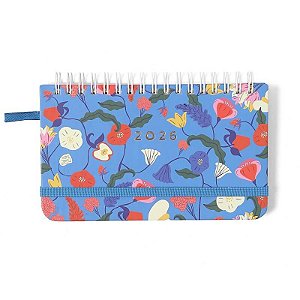 Agenda Planner Wire-o 2026 Doce Florada Semanal Office 15,5x9 Azul Cicero