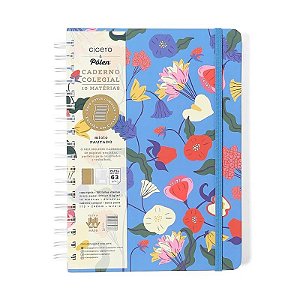 Caderno Colegial 10 Matérias 160fls Doce Florada Azul Cicero