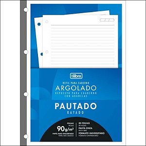 Refil Bloco Para Fichário/Caderno Argolado Universitário 80 Folhas Pautado 90gr Tilibra