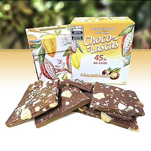 Lascas de Chocolate ao Leite 45% Cacau com Macadâmia - 200g