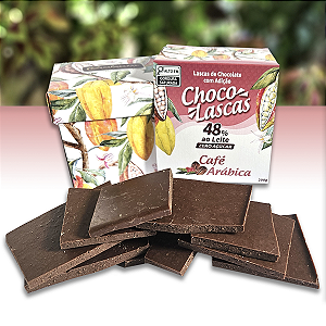 Lascas de Chocolate ao leite 48% Cacau ZERO AÇÚCAR, com adição de Café Arábica - 200g