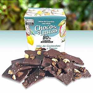 Lascas de Chocolate 80% Cacau ZERO AÇÚCAR, com Mix de Castanhas e Passas - 200g