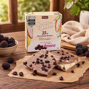 Lascas de Chocolate Branco 35% Cacau, com adição de Amora - 100g