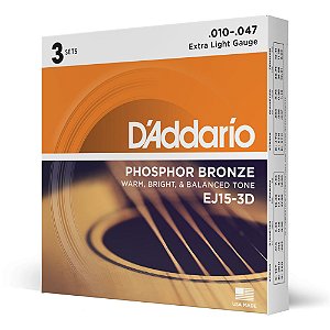 Encordoamento Violão Aço 10-47 (3 Jogos) D Addario EJ15-3D