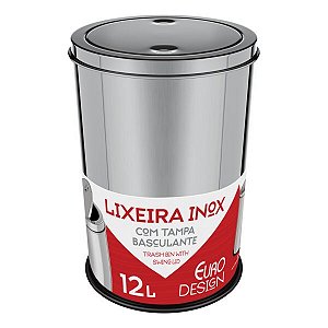 Lixeira com Tampa Basculante Euro Home 12 Litros Aço Inox
