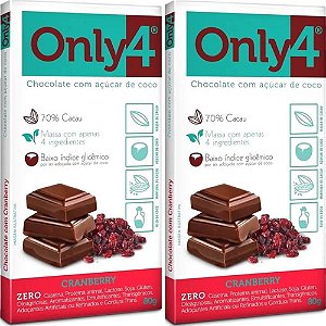 Kit 2 Chocolate Only4 com Cranberry Tudo Zero Leite 80g