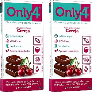 Kit 2 Chocolate Only4 Cereja Tudo Zero Leite 80g - Vegano