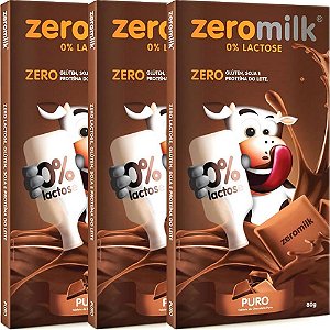 Kit 3 Chocolate ZeroMilk Puro Tudo Zero Leite 80g - Vegano