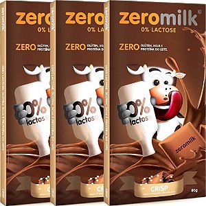 Kit 3 Chocolate ZeroMilk Crisp Tudo Zero Leite 80g - Vegano