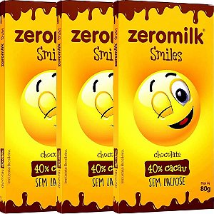 Kit 3 Chocolate Smiles ZeroMilk 40% Tudo Zero Leite 80g