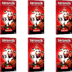Kit 6 Chocolate ZeroMilk Morango 40% Tudo Zero Leite 20g