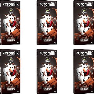 Kit 6 Chocolate ZeroMilk 70% Cacau Tudo Zero Leite 20g