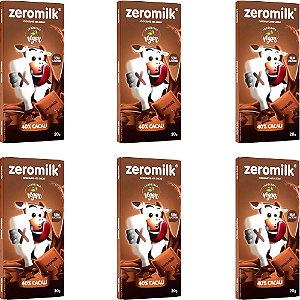 Kit 6 Chocolate ZeroMilk Puro Tudo Zero Leite 20g - Vegano