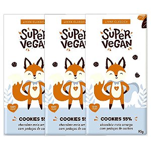 Kit 3 Chocolate Meio Amargo Pedaços Cookies Super Vegan 95g