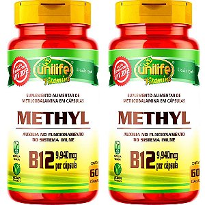 Kit 2 Vitamina B12 Methyl Metilcobalamina Unilife 60 Cáps.