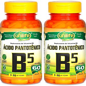 Kit 2 Vitamina B5 Ácido Pantotênico Unilife 60 cápsulas