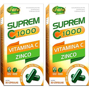 Kit 2 Suprem C 1000 Vitamina C + Zinco Unilife 30 cápsulas