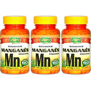 Kit 3 Manganês Mn Unilife 60 cápsulas - Vegano