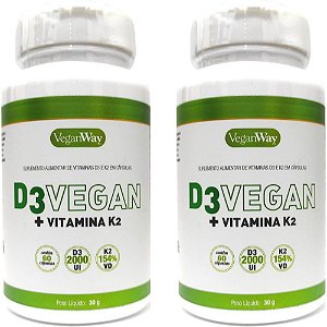 Kit 2 Vitamina D3 Vegan 2000UI + Vit. K2 VeganWay 60 cáps
