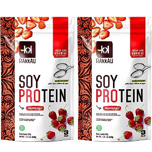 Kit 2 Soy Protein Morango Rakkau 600g Vegano - Proteína Soja